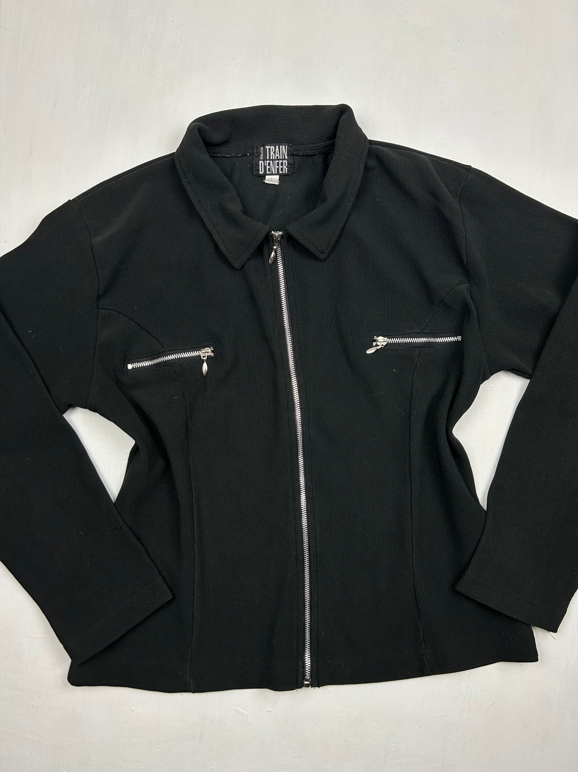 Black zip up cotton biker jacket (M/L)