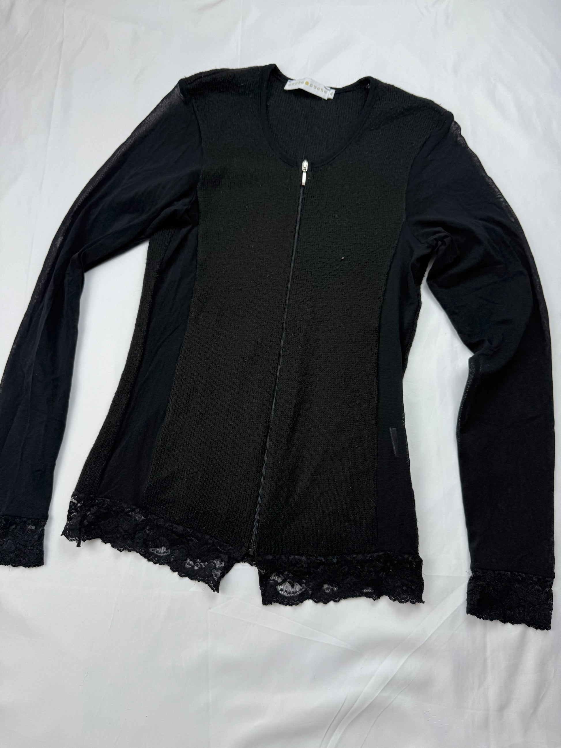 Black bi fabric zip up mesh  jumper (S/M)