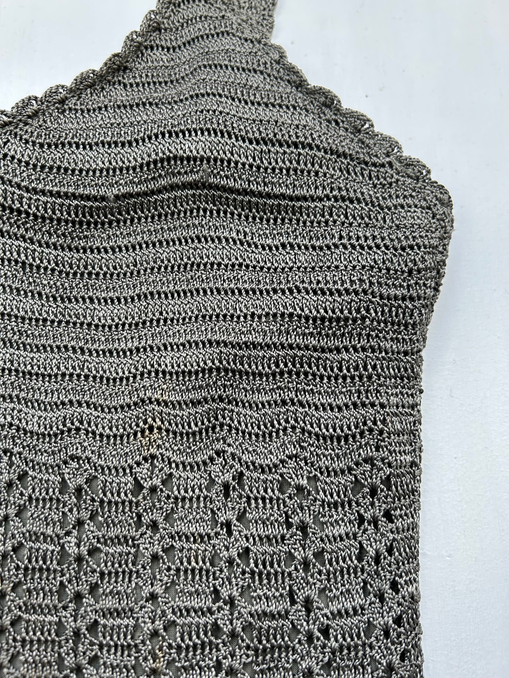 Khaki crochet lined midi dress (S)