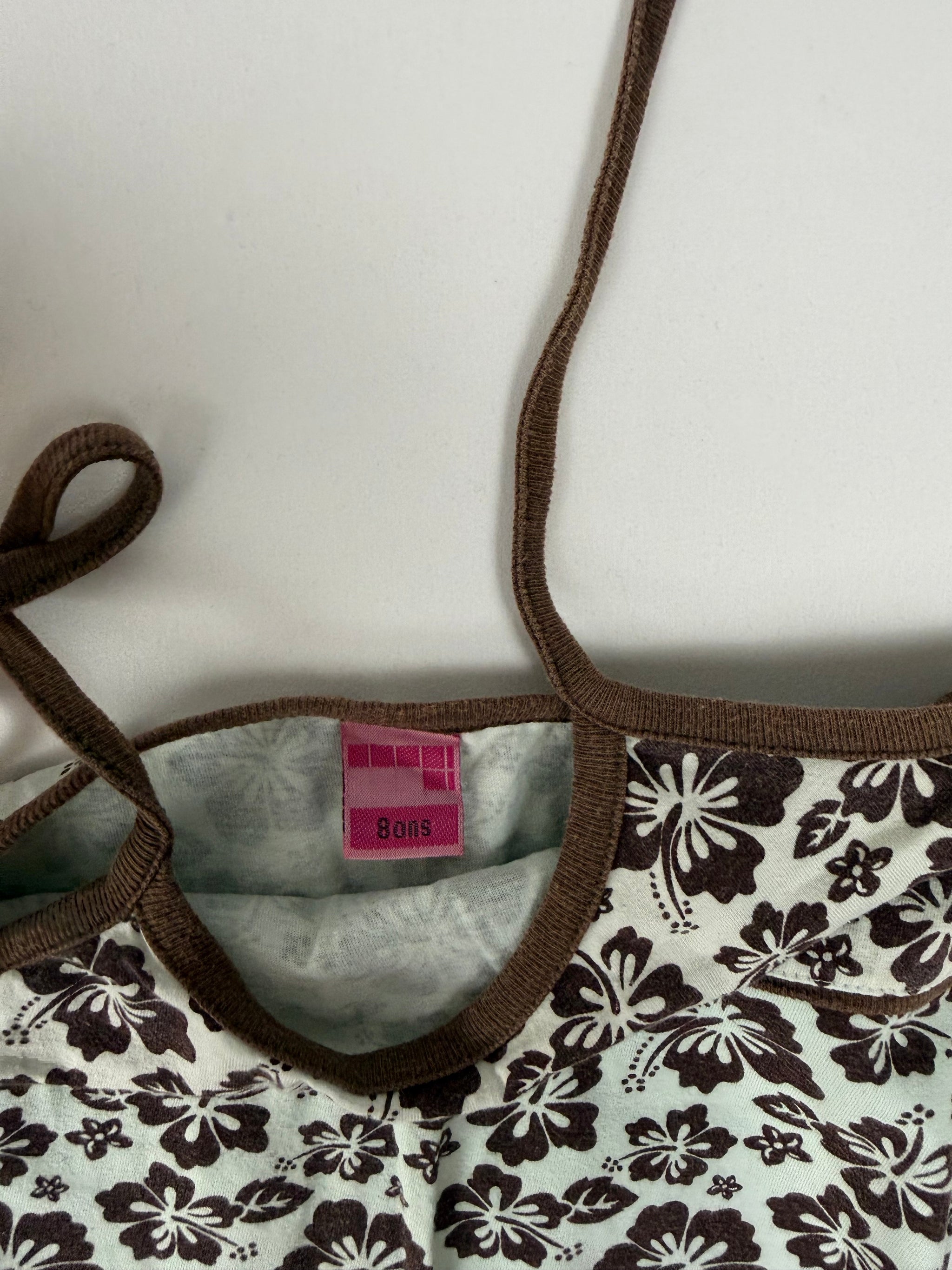 Brown hibiscus floral halter top (XS)