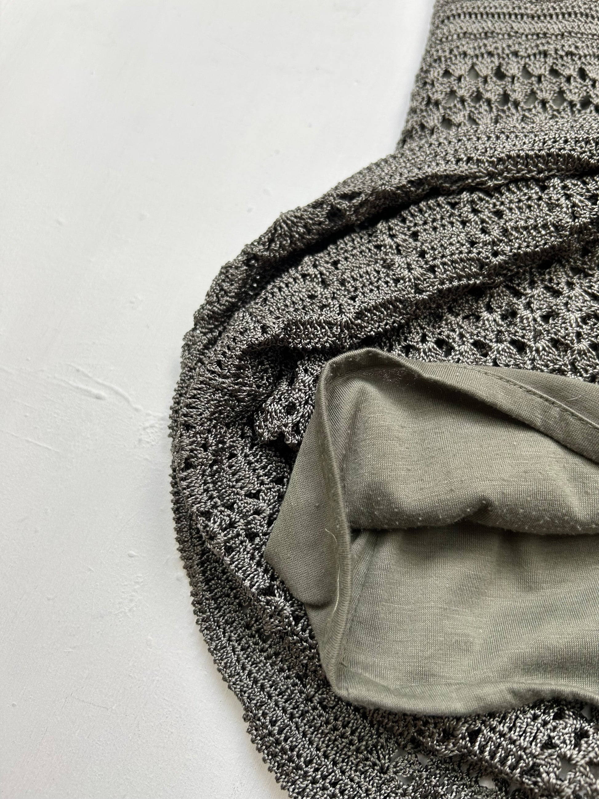 Khaki crochet lined midi dress (S)