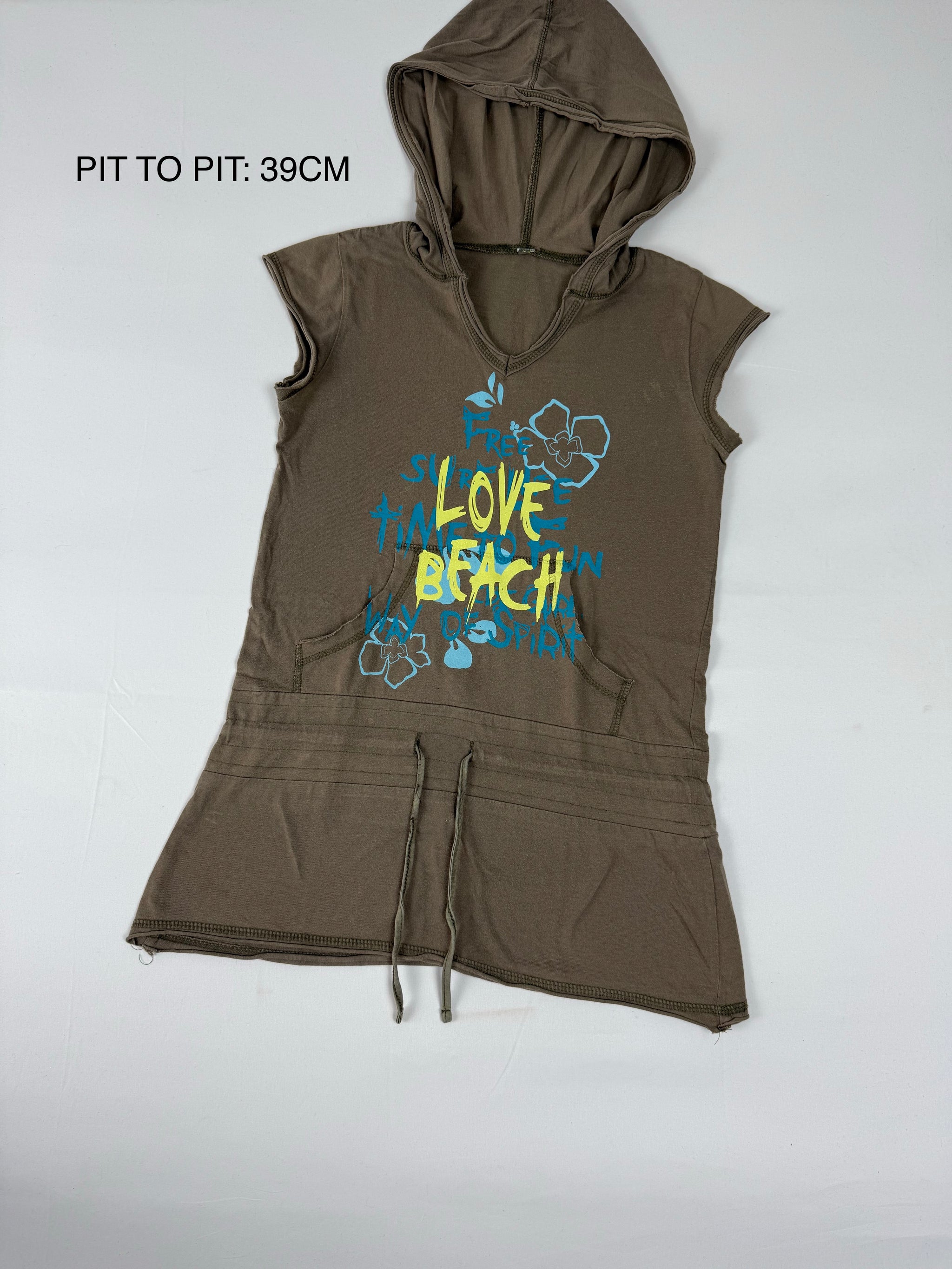 Khaki hooded graphic tee (M)