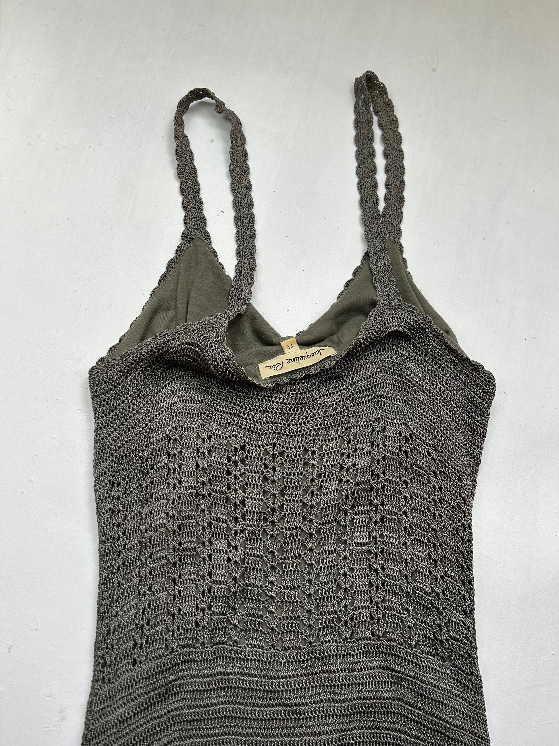 Khaki crochet lined midi dress (S)