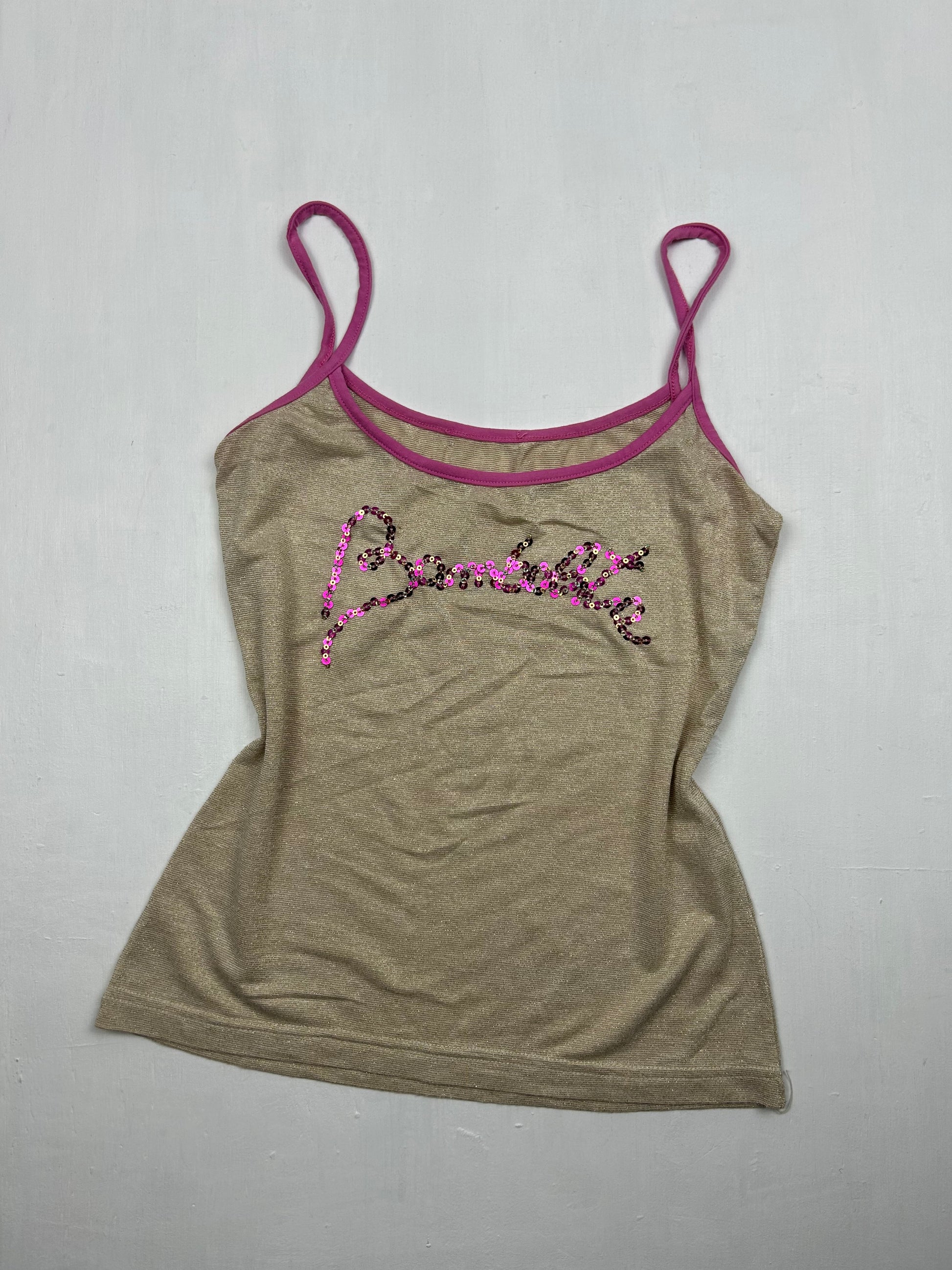 Beige & pink sequins logo cami top (S/M)