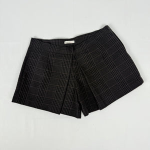 Brown check print office mini skirt (S)