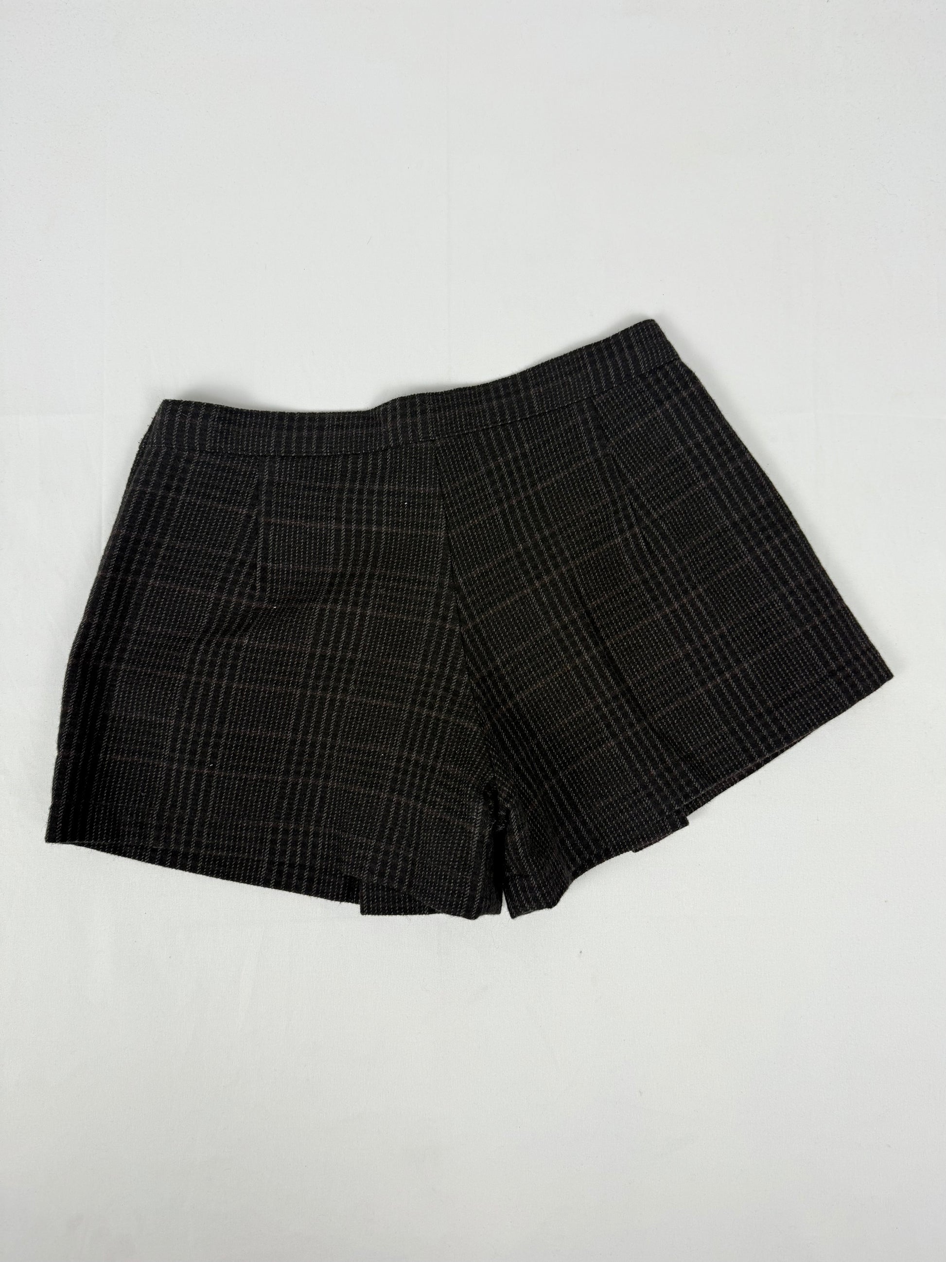 Brown check print office mini skirt (S)