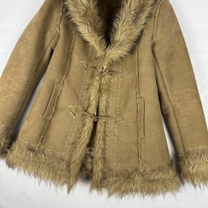 Beige inside fleece faux fur neck suede afghan coat (M/L)