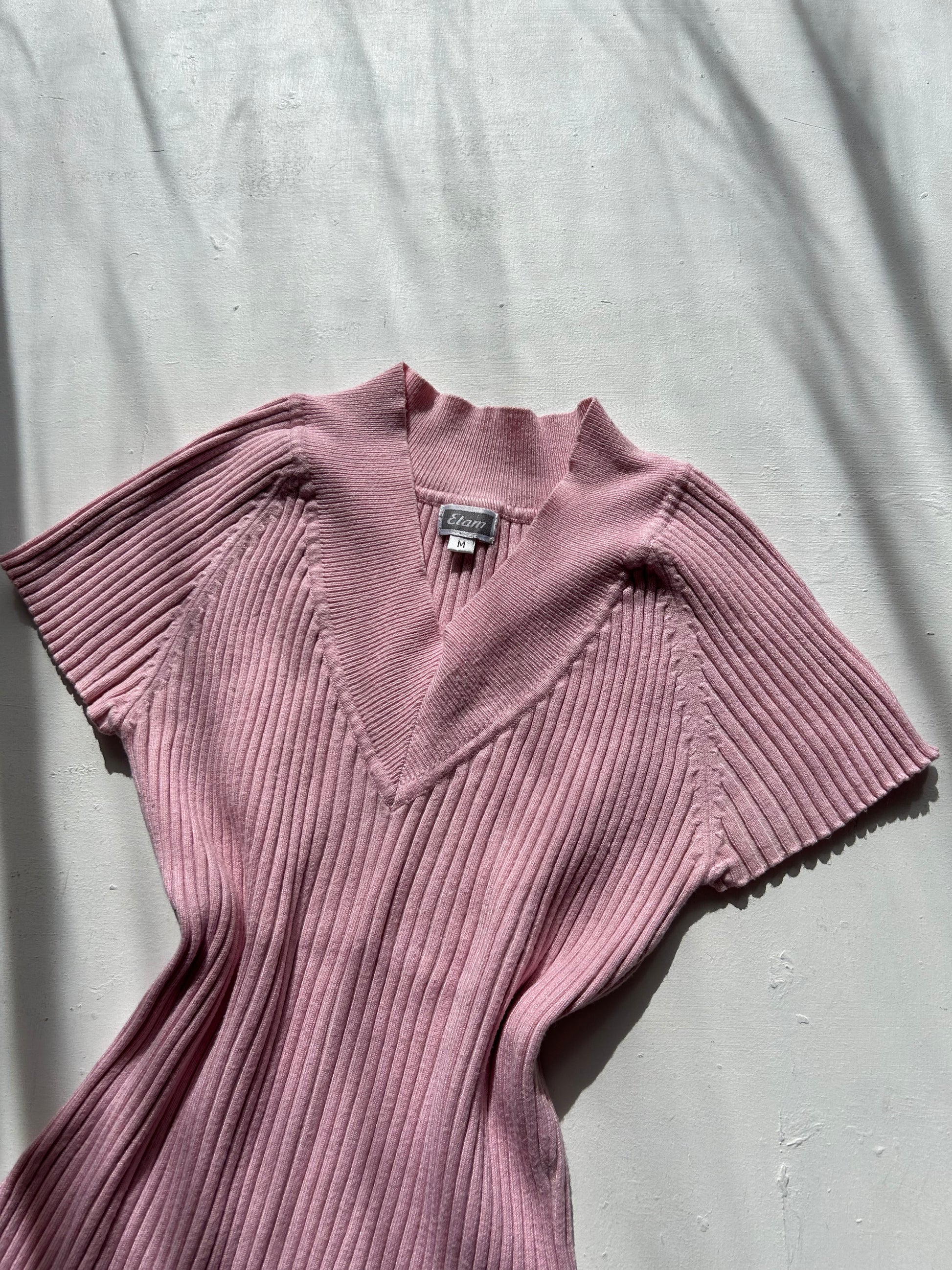 Baby pink stretchy ribbed y2k knitted  tee (S/M)