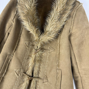 Beige inside fleece faux fur neck suede afghan coat (M/L)