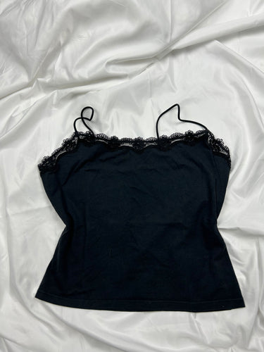 Black lace detail cotton cami top (M)