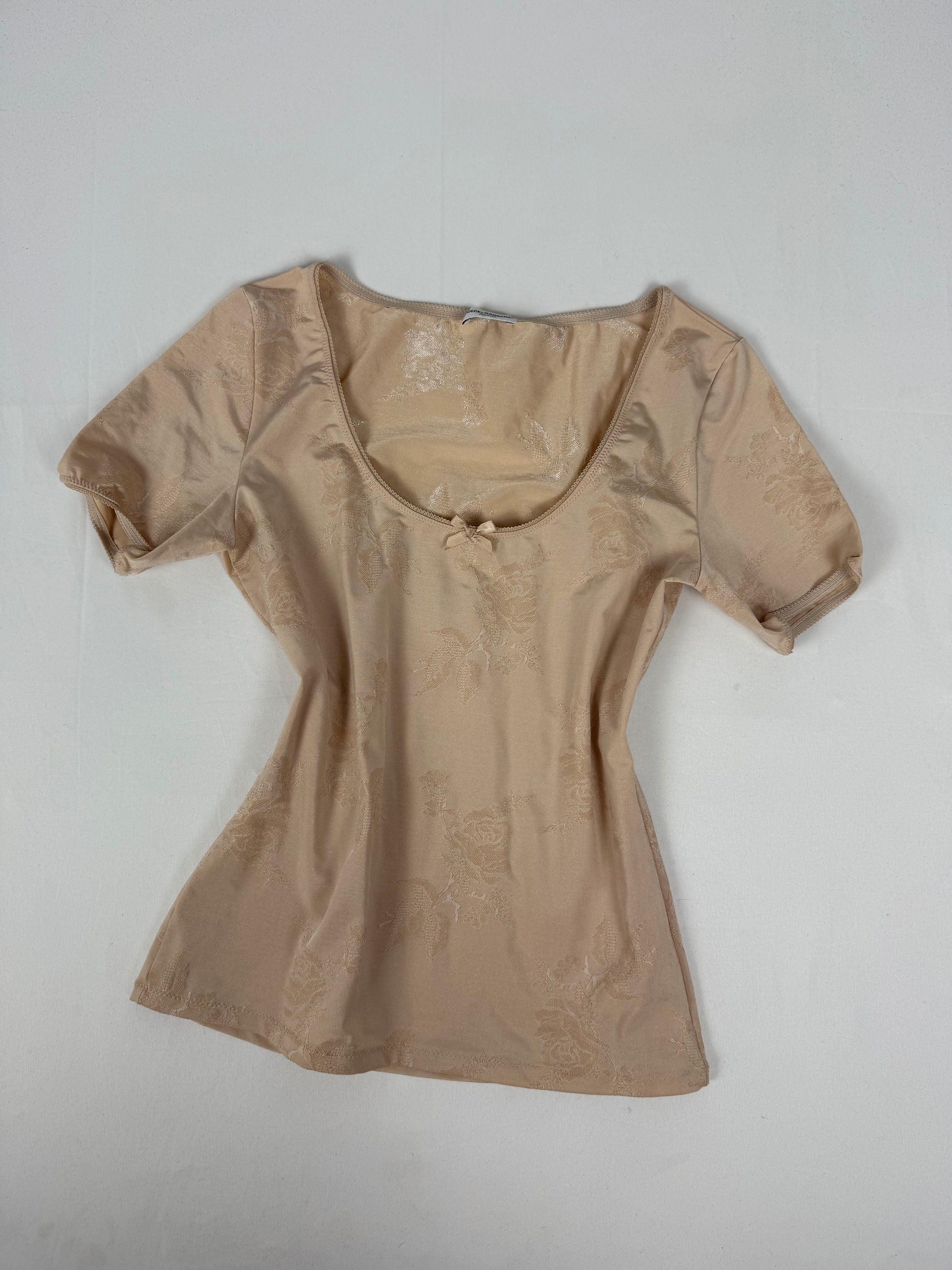 Beige floral lycra tight fit tee (S/M)