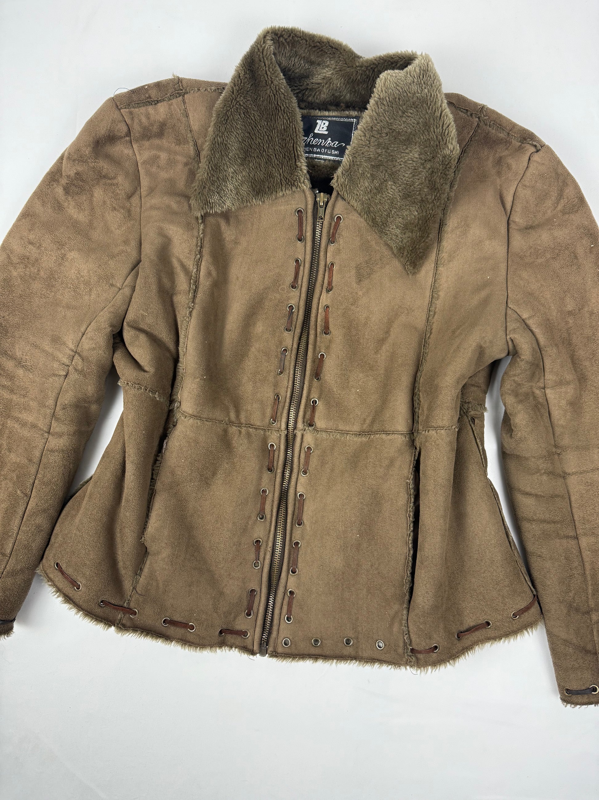 Brown inside fleece suede zip up coat (XL)