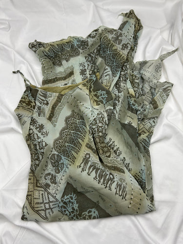 Khaki graphic mesh lined maxi dress (M)