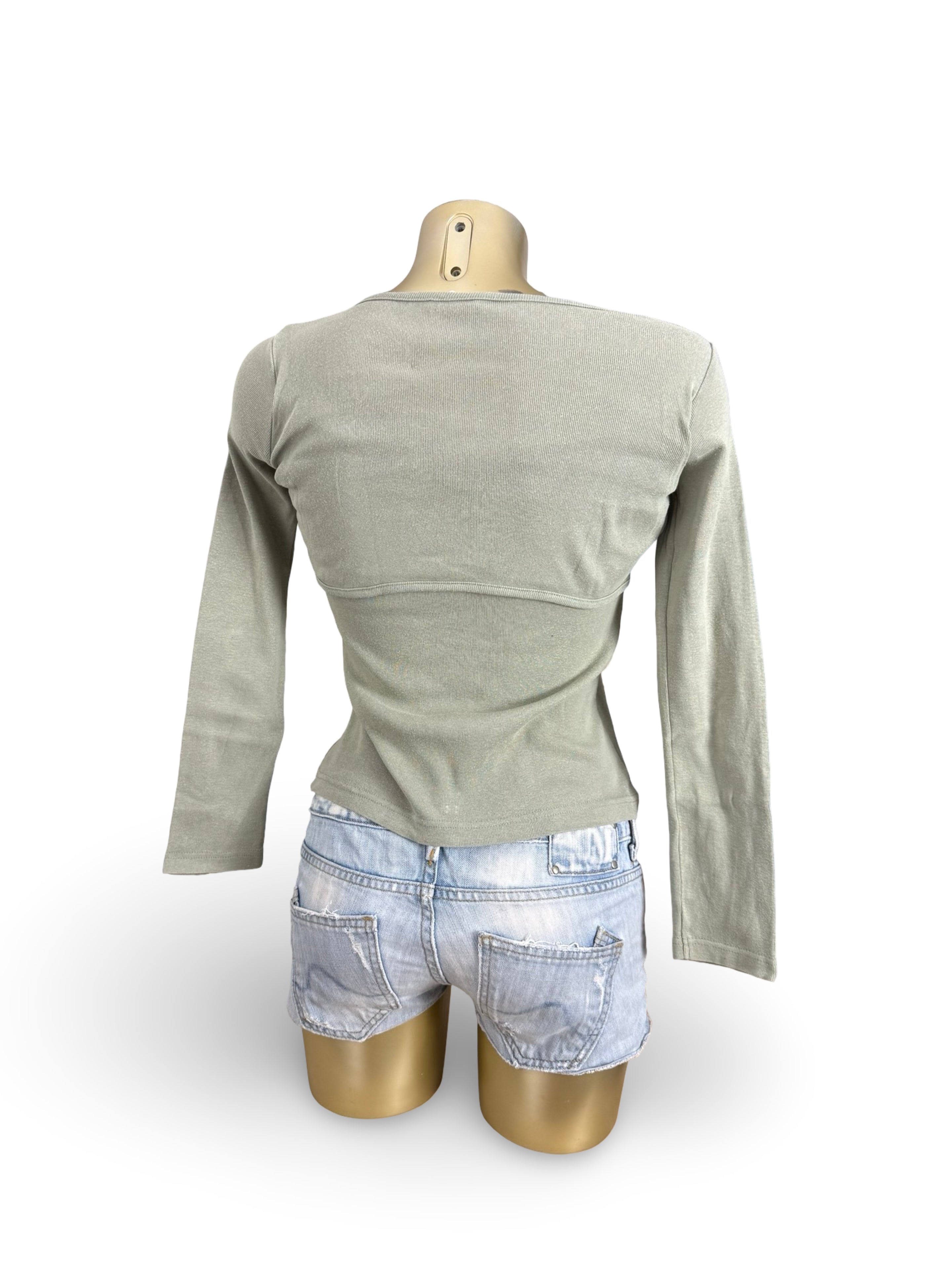 Khaki tie up bolero long sleeves top (S)