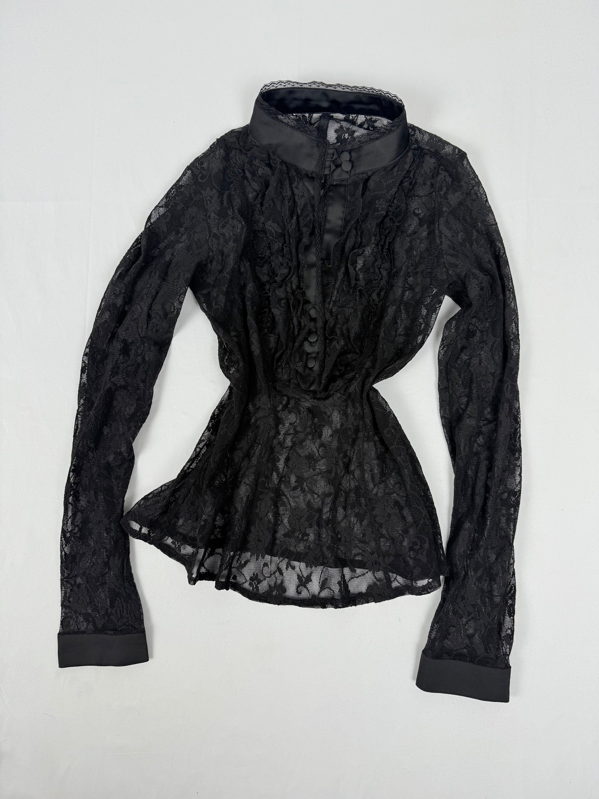 Black mesh long sleeves shirt (S)