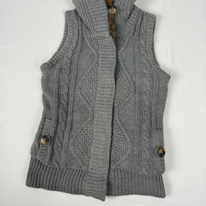 Grey faux fur neck knitted sleeveless cardigan jumper (S)