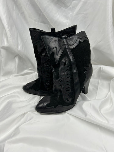 Black pointed  toes cow boy boots shoes (36)