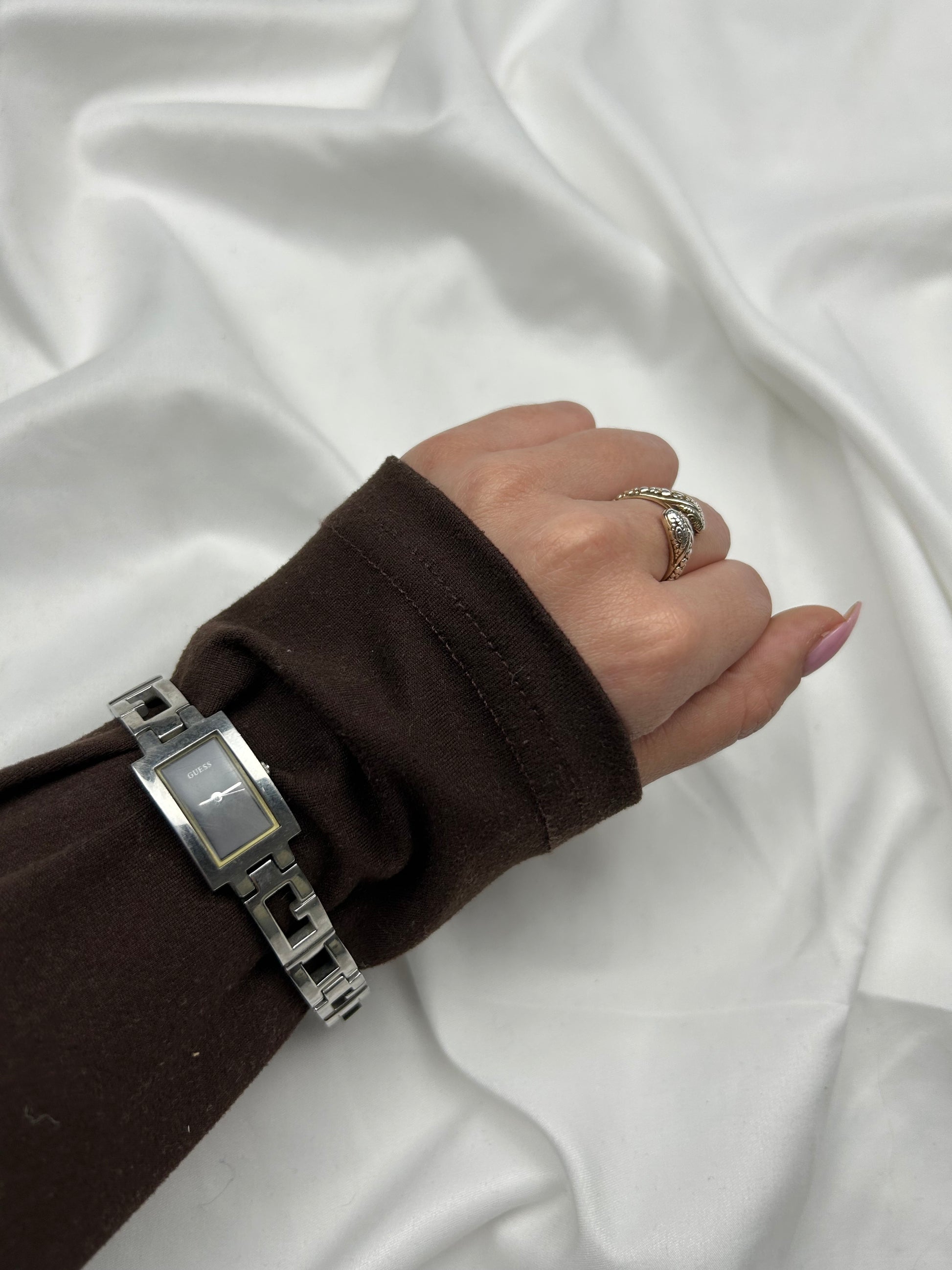 Vintage silver leather  inox bracelet jewelry watch