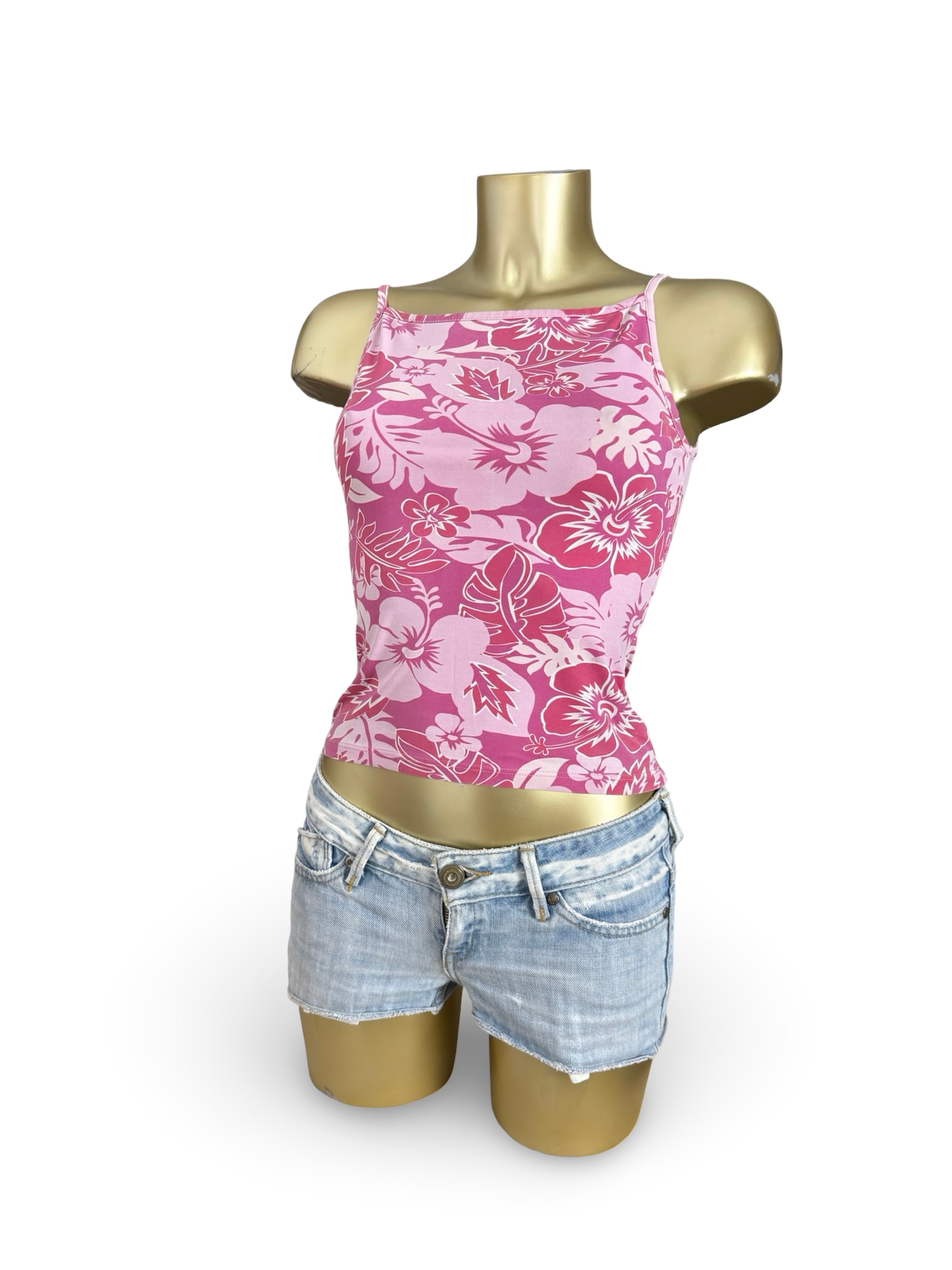 Pink floral tight fit top (S)
