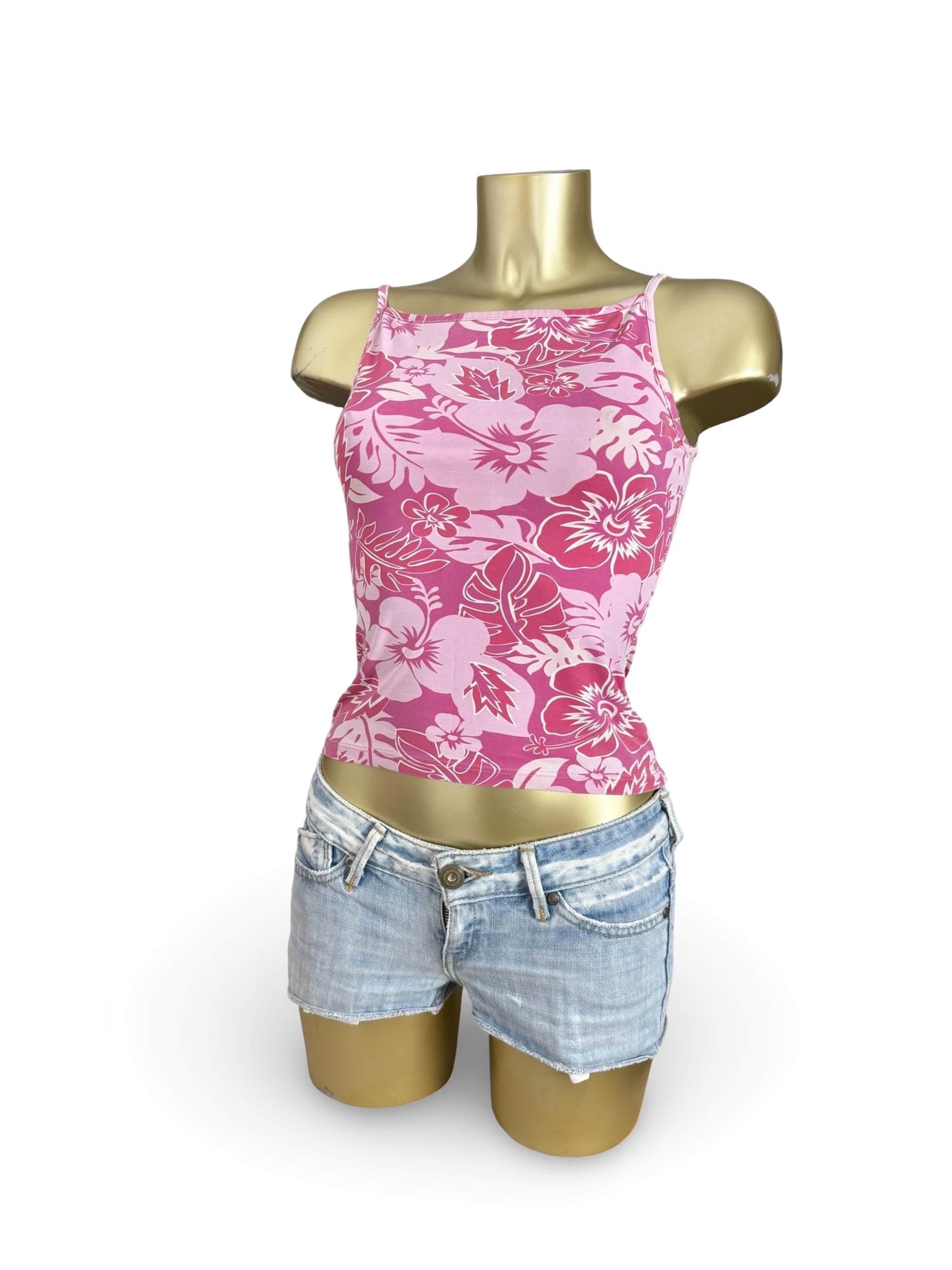 Pink floral tight fit top (S)