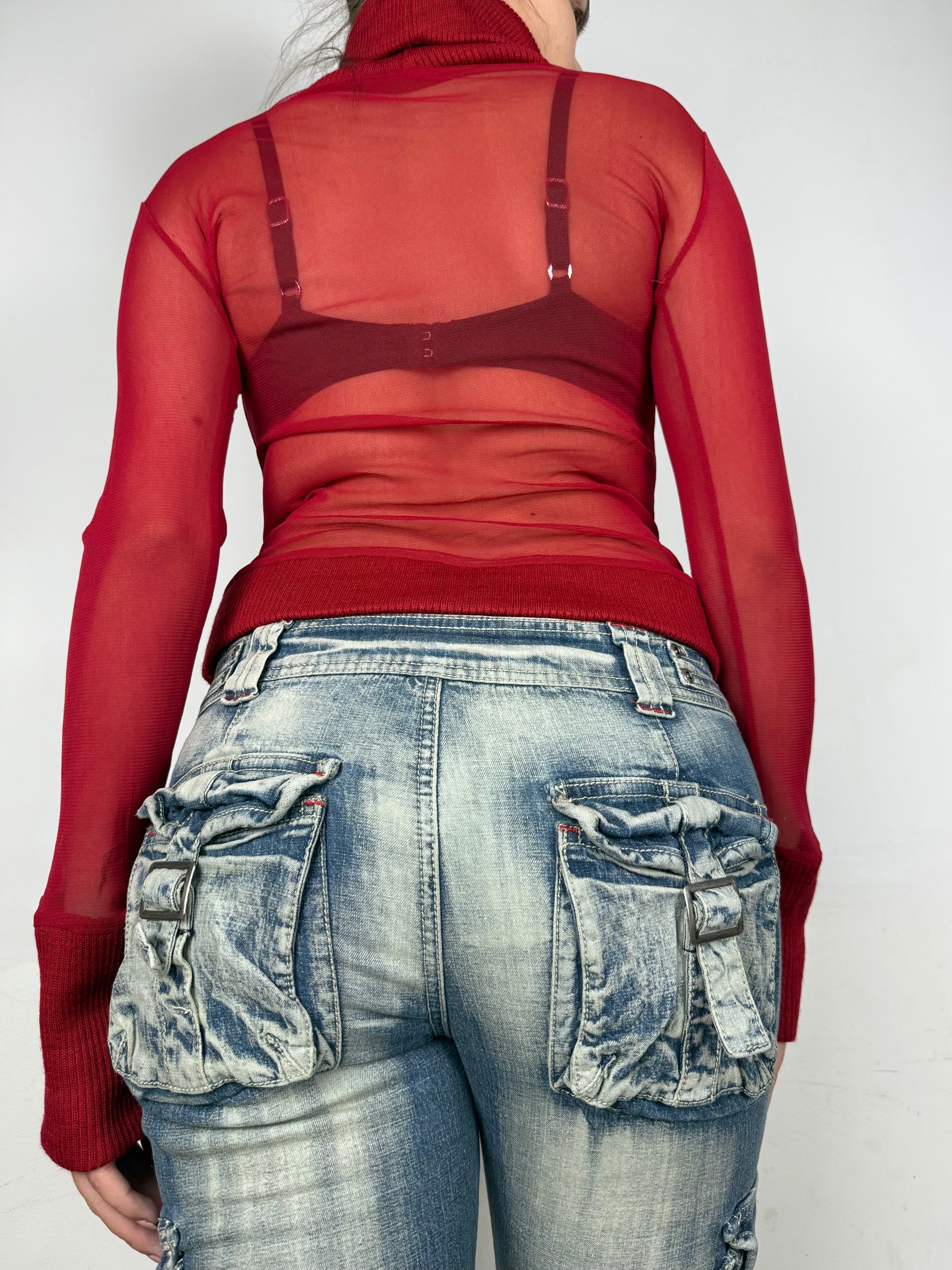 Red bi fabric mesh turtleneck jumper (S/M)