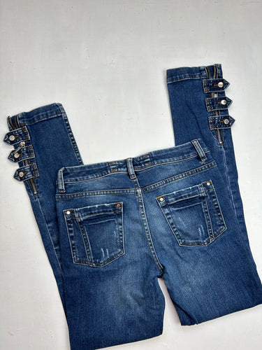 Blue denim low rise skinny pants (XS)