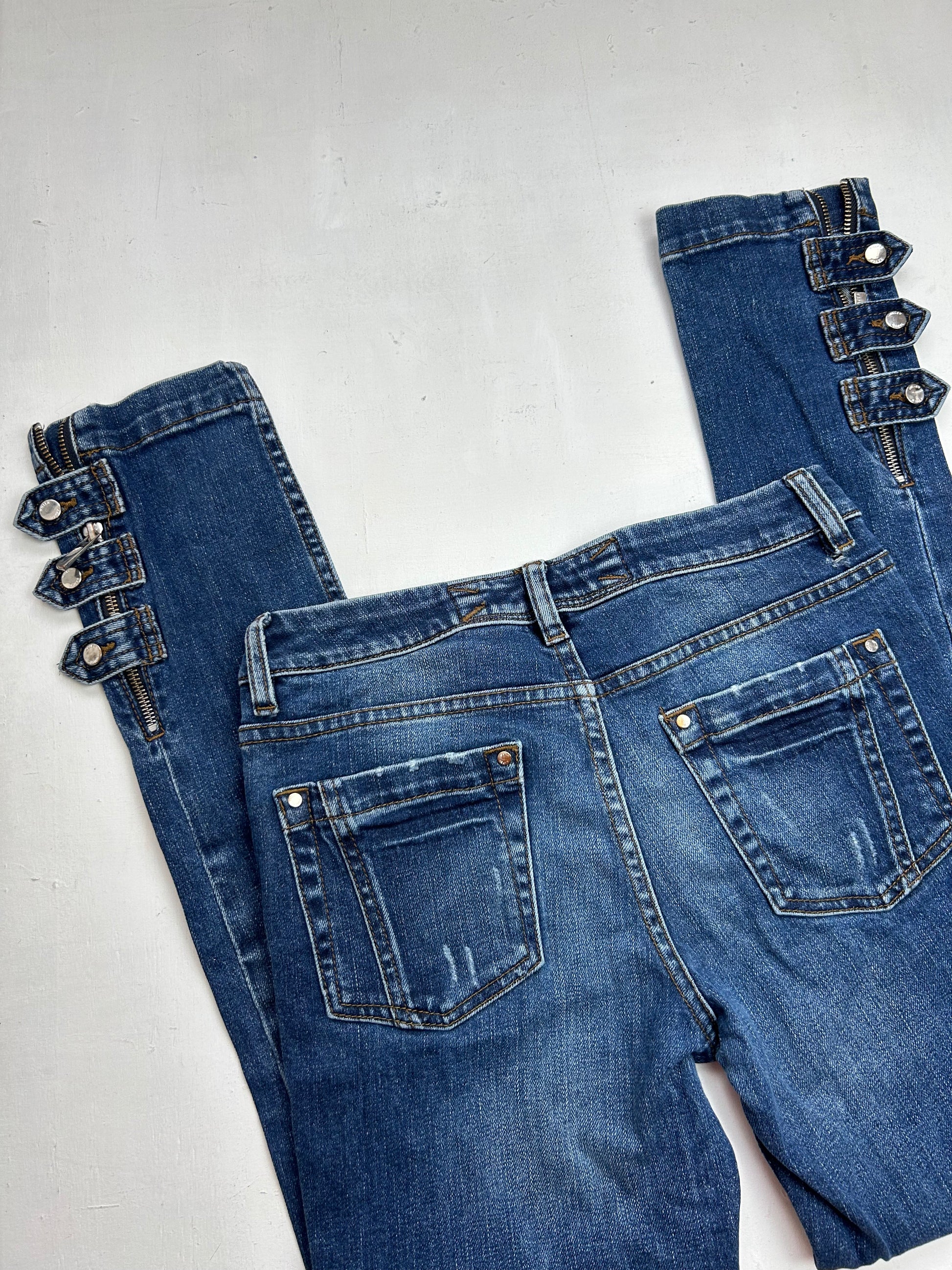 Blue denim low rise skinny pants (XS)