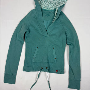 Blue cotton V neck tight fit hoodie (S)