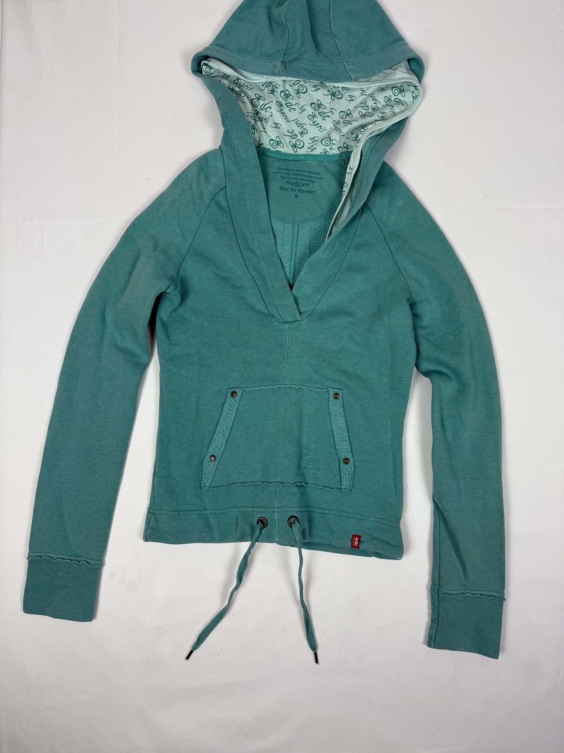 Blue cotton V neck tight fit hoodie (S)