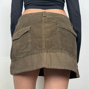 Brown low rise velvet ribbed mini skirt (XL)