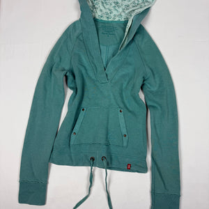Blue cotton V neck tight fit hoodie (S)
