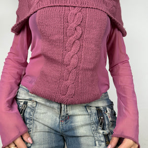 Pink turtleneck bi fabric mesh jumper (S/M)