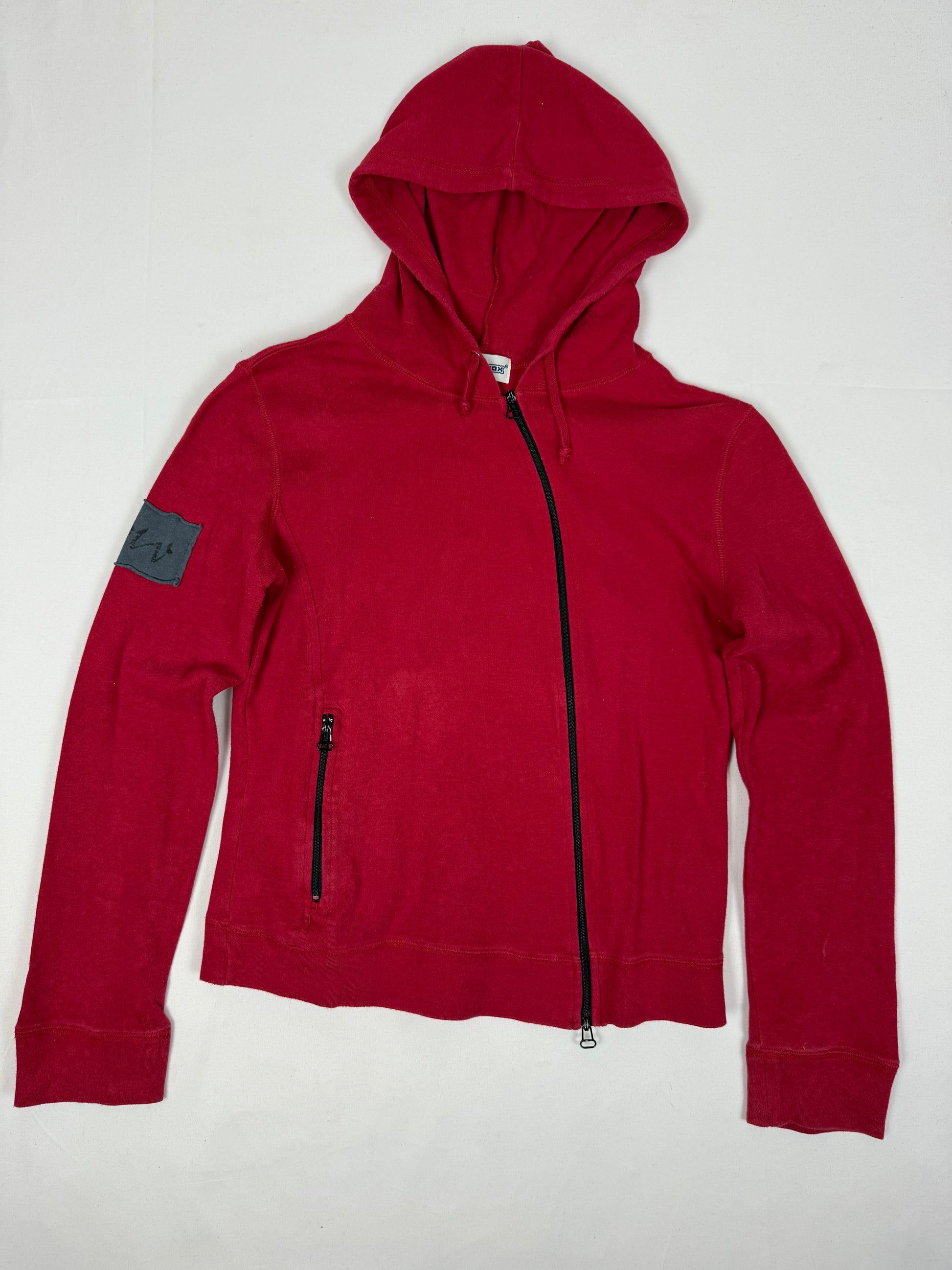 Red cotton tight fit zip up hoodie (M/L)
