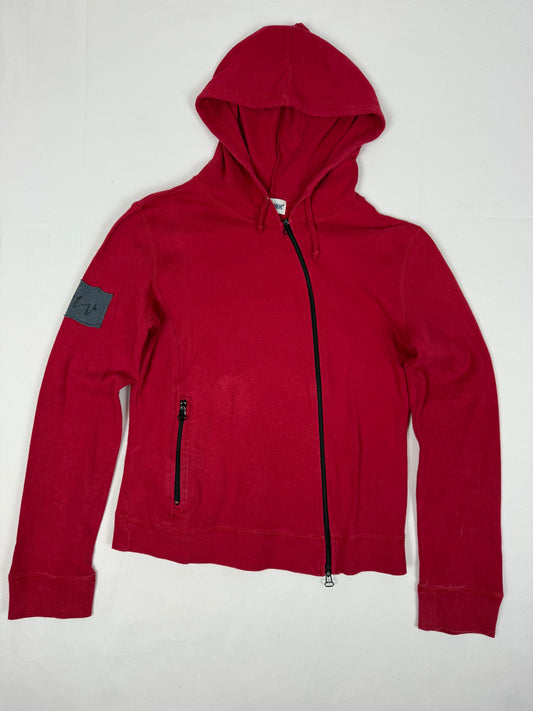 Red cotton tight fit zip up hoodie (M/L)