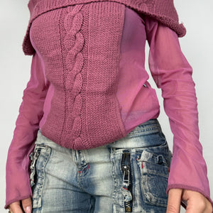 Pink turtleneck bi fabric mesh jumper (S/M)