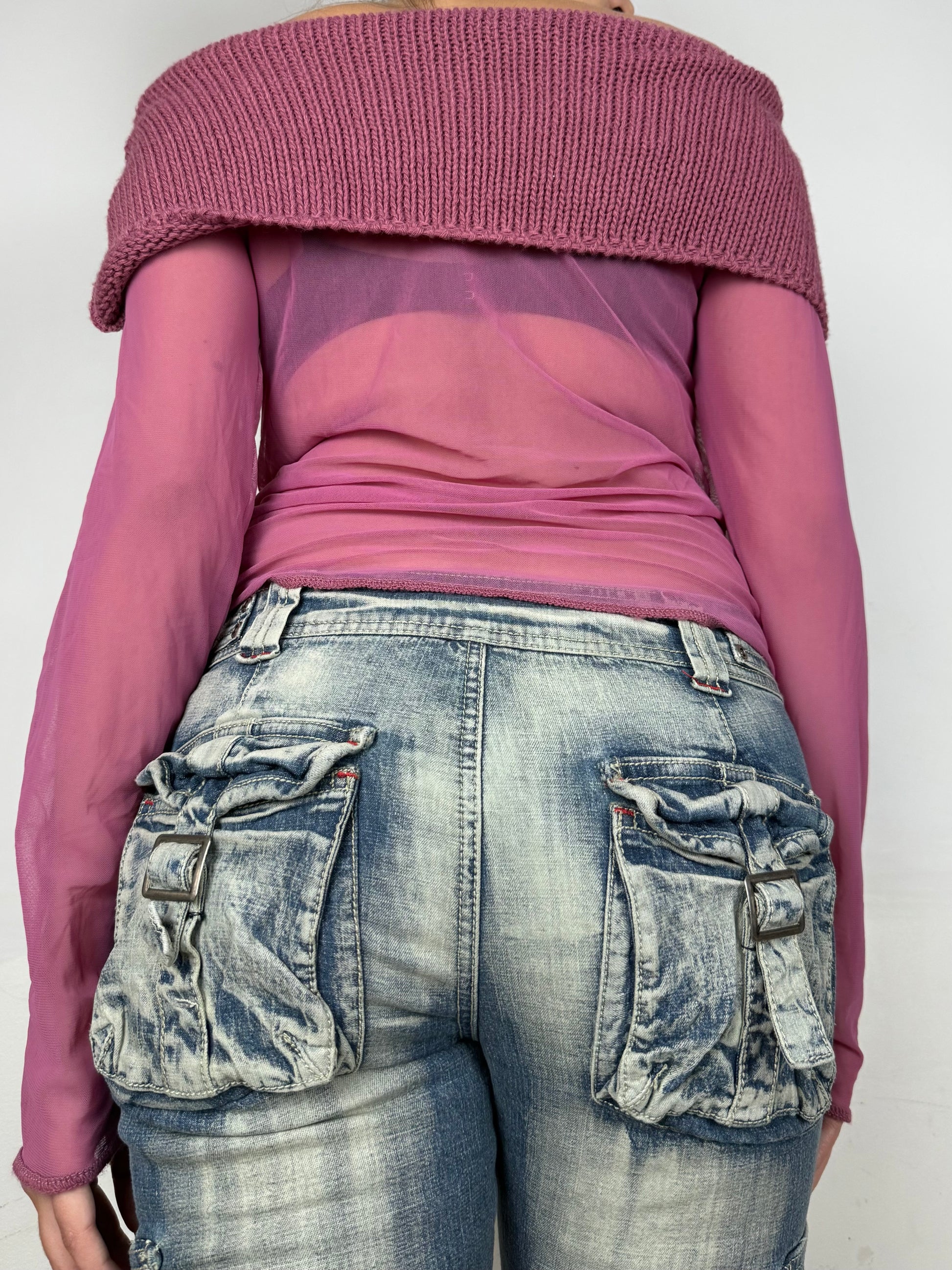 Pink turtleneck bi fabric mesh jumper (S/M)