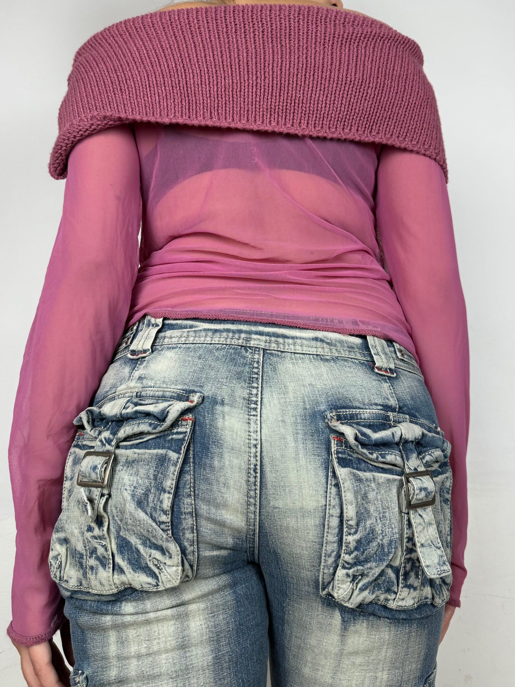 Pink turtleneck bi fabric mesh jumper (S/M)