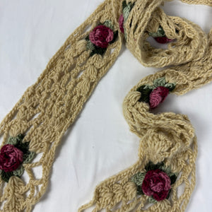 Beige crochet floral winter scarf