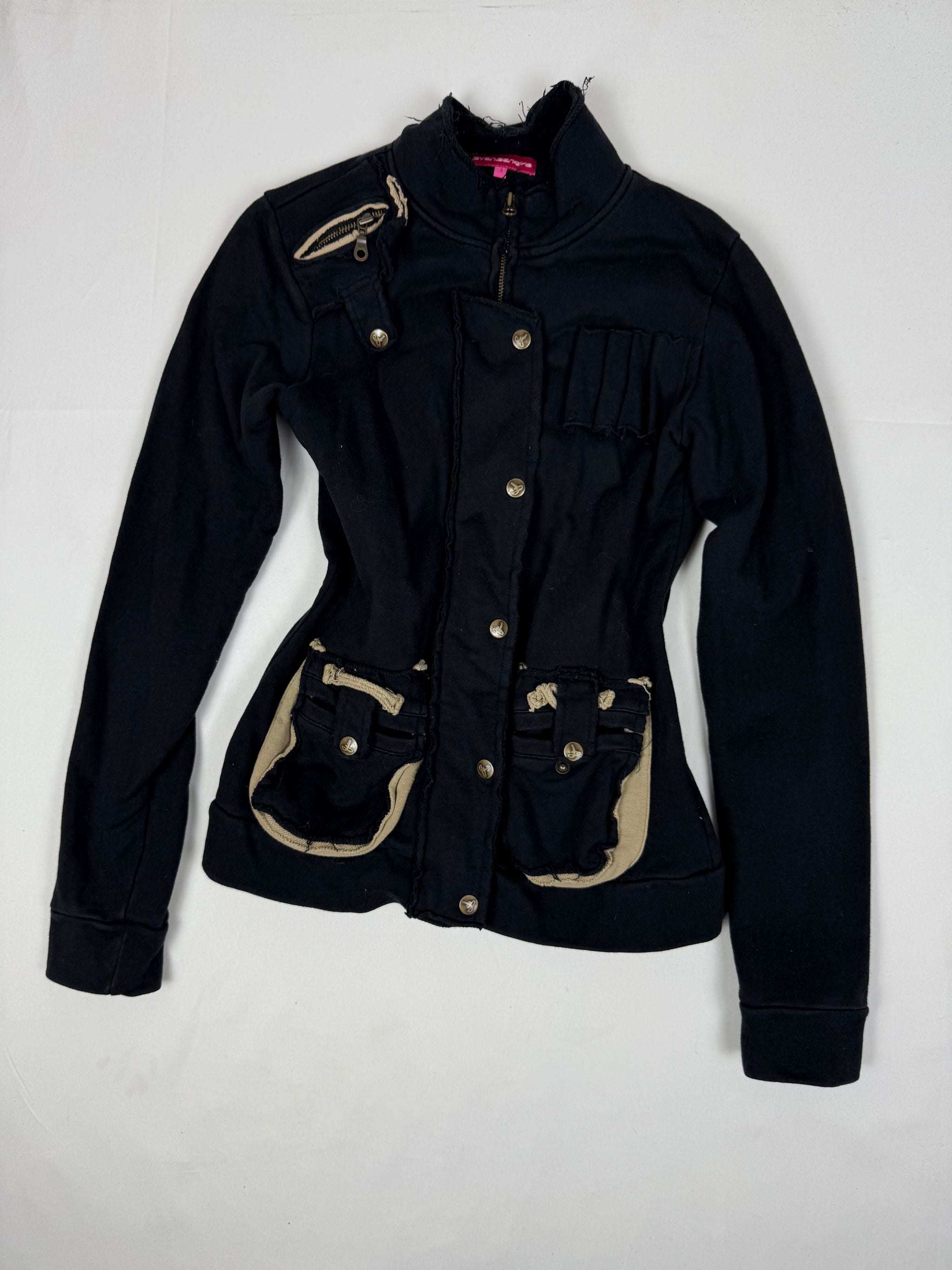 Black 100% cotton zip up biker jacket (M)