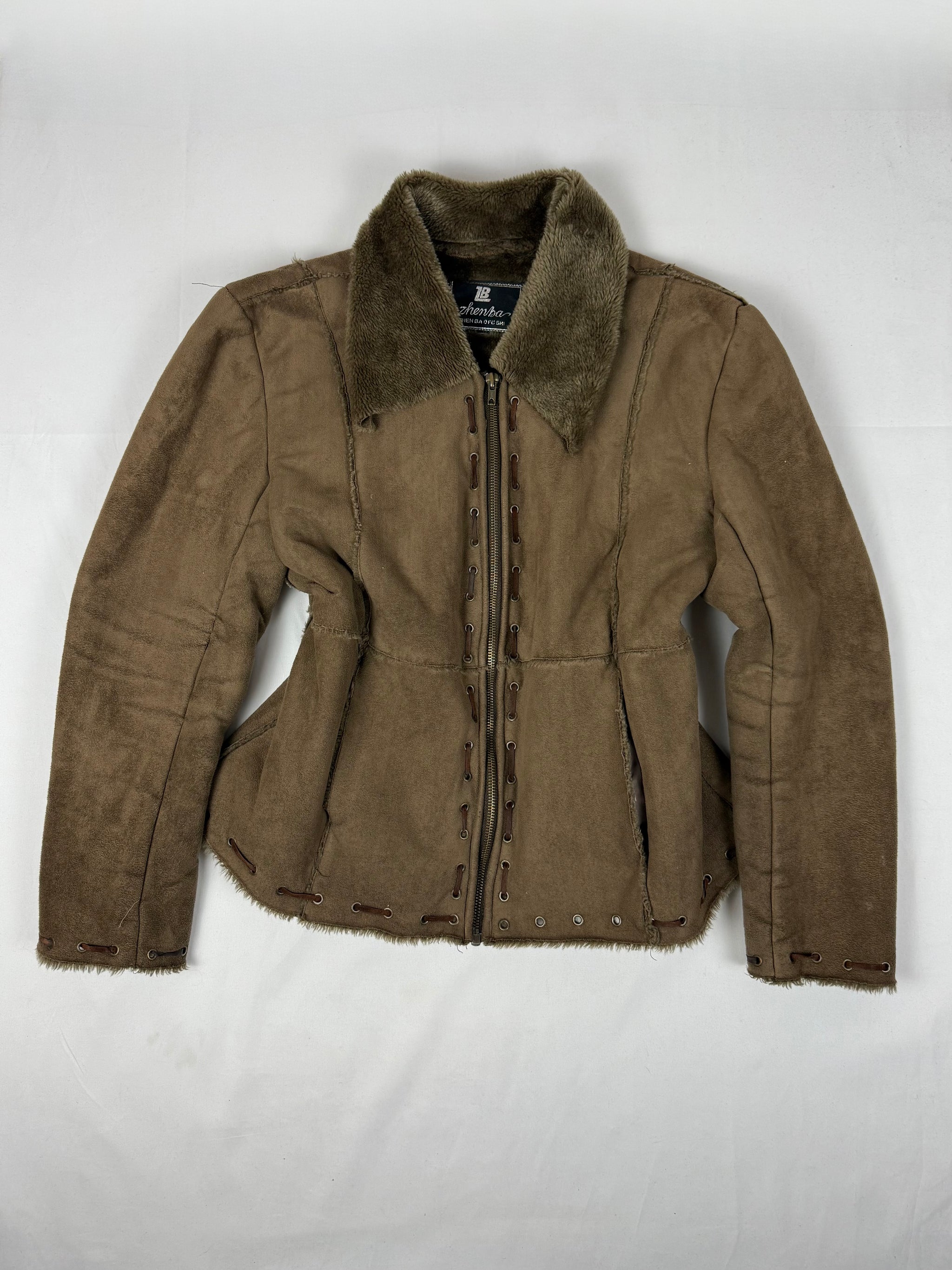 Brown inside fleece suede zip up coat (XL)