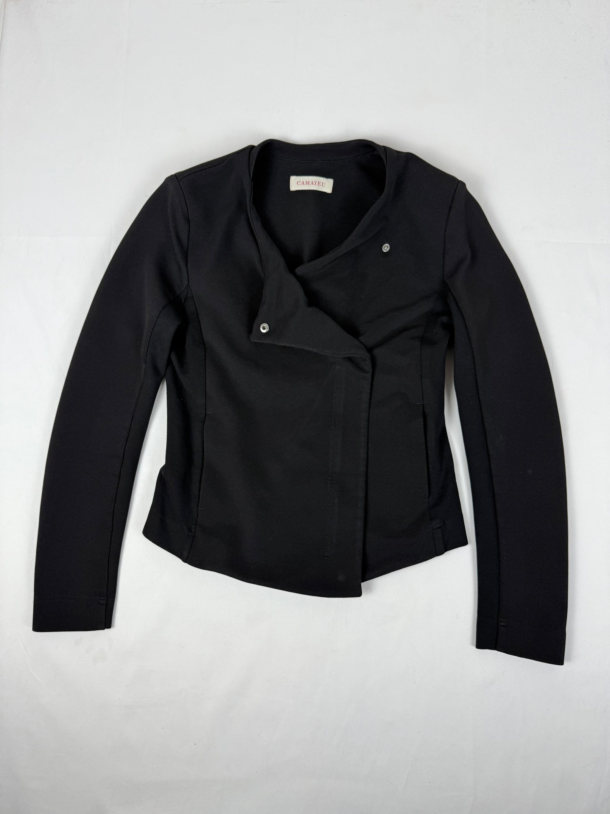 Black zip up tight fit office jacket (S)
