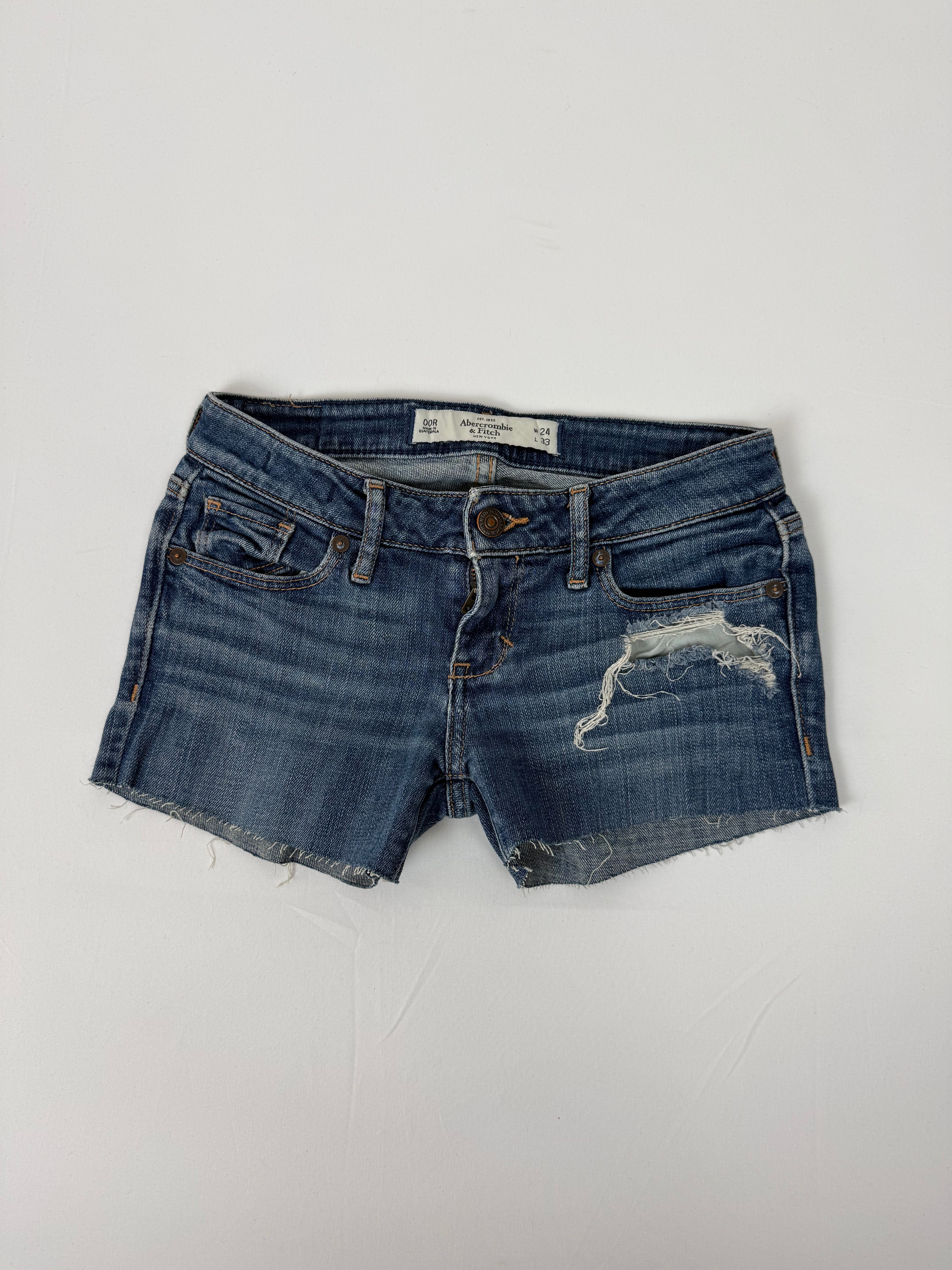 Blue denim low rise mini short (XXS)