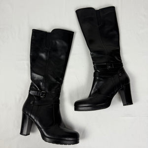 Black pvc leather heels knee high boots (38)