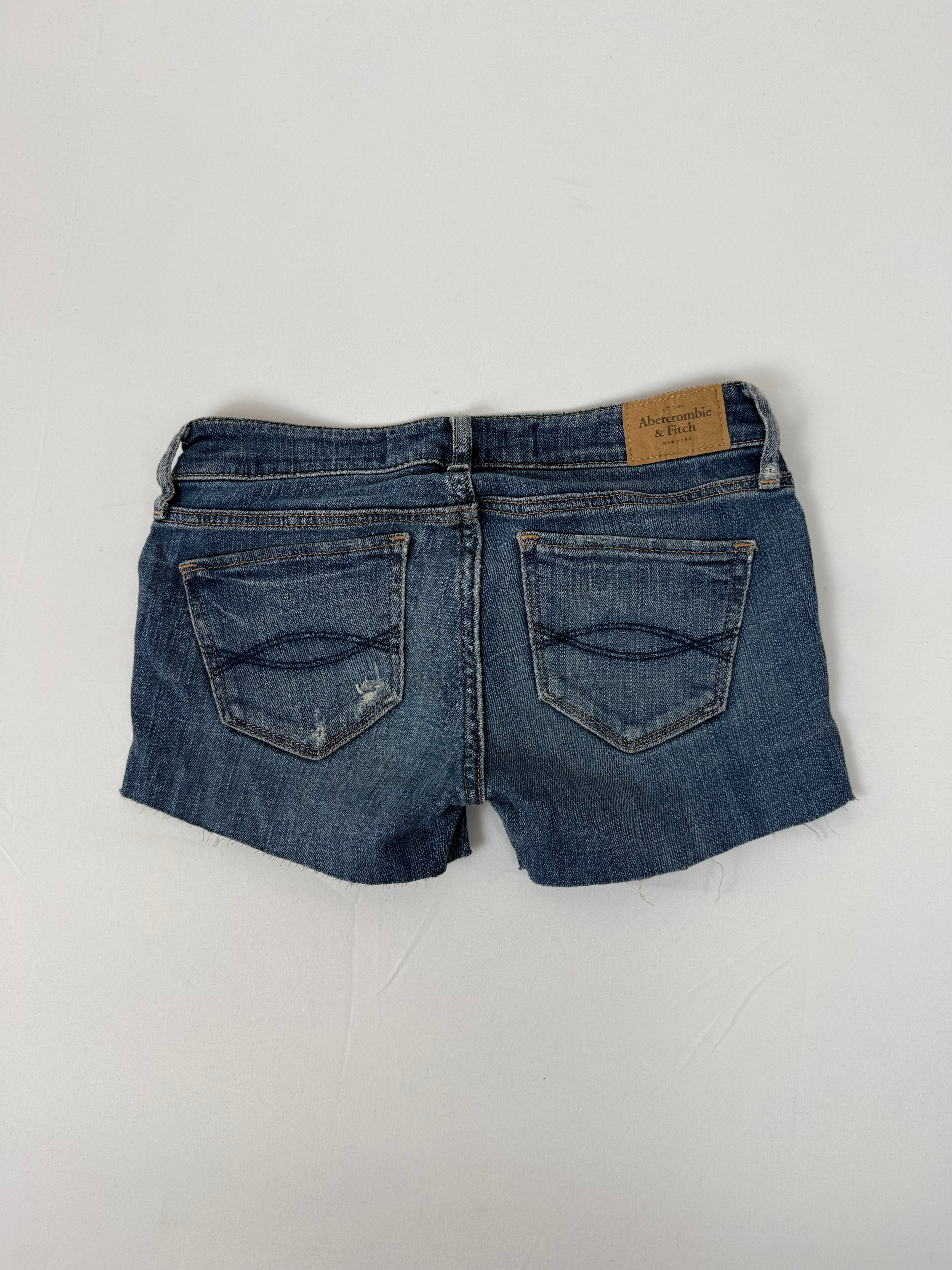 Blue denim low rise mini short (XXS)