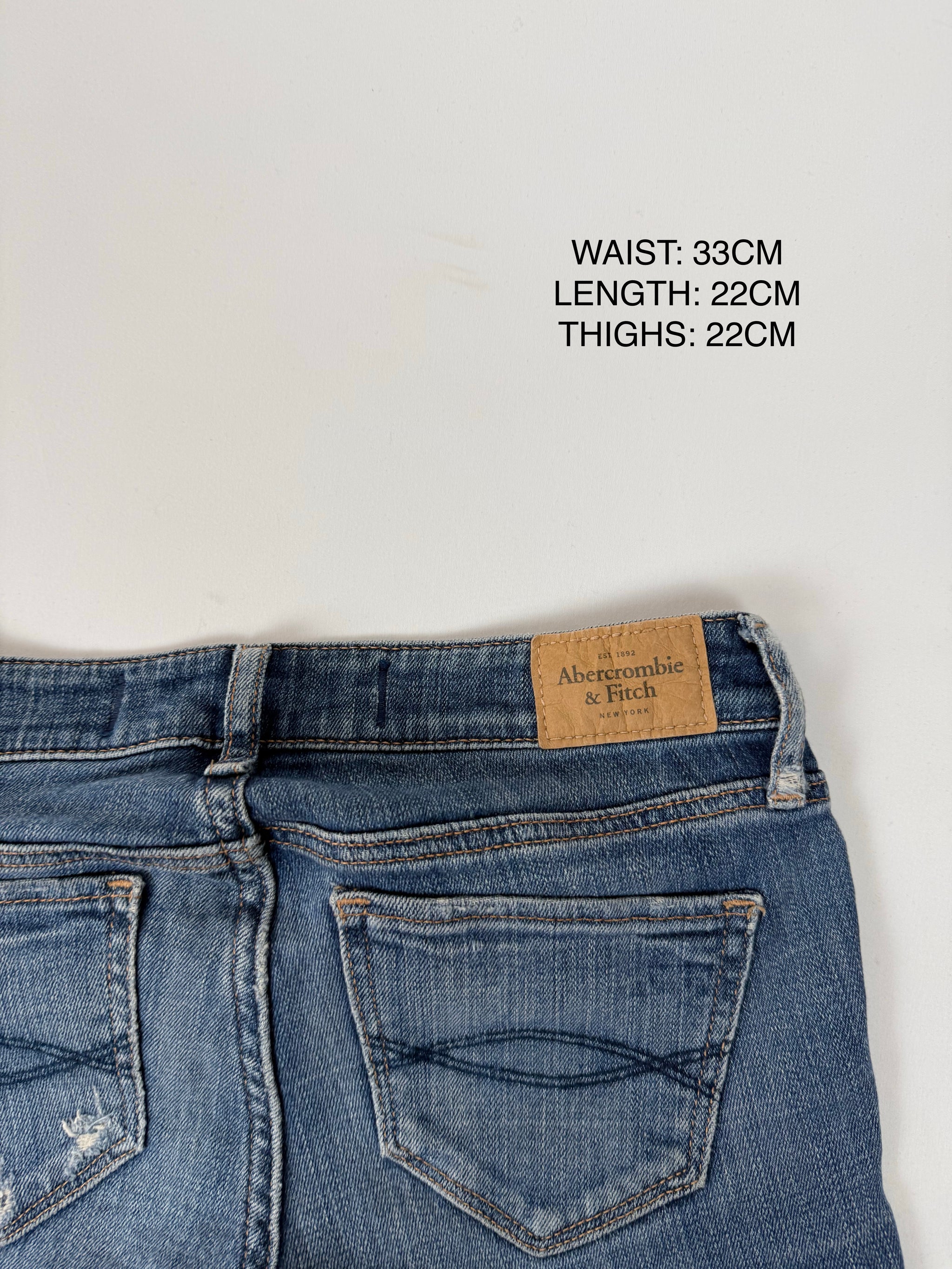 Blue denim low rise mini short (XXS)