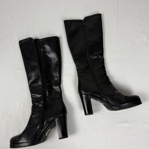 Black pvc leather heels knee high boots (38)