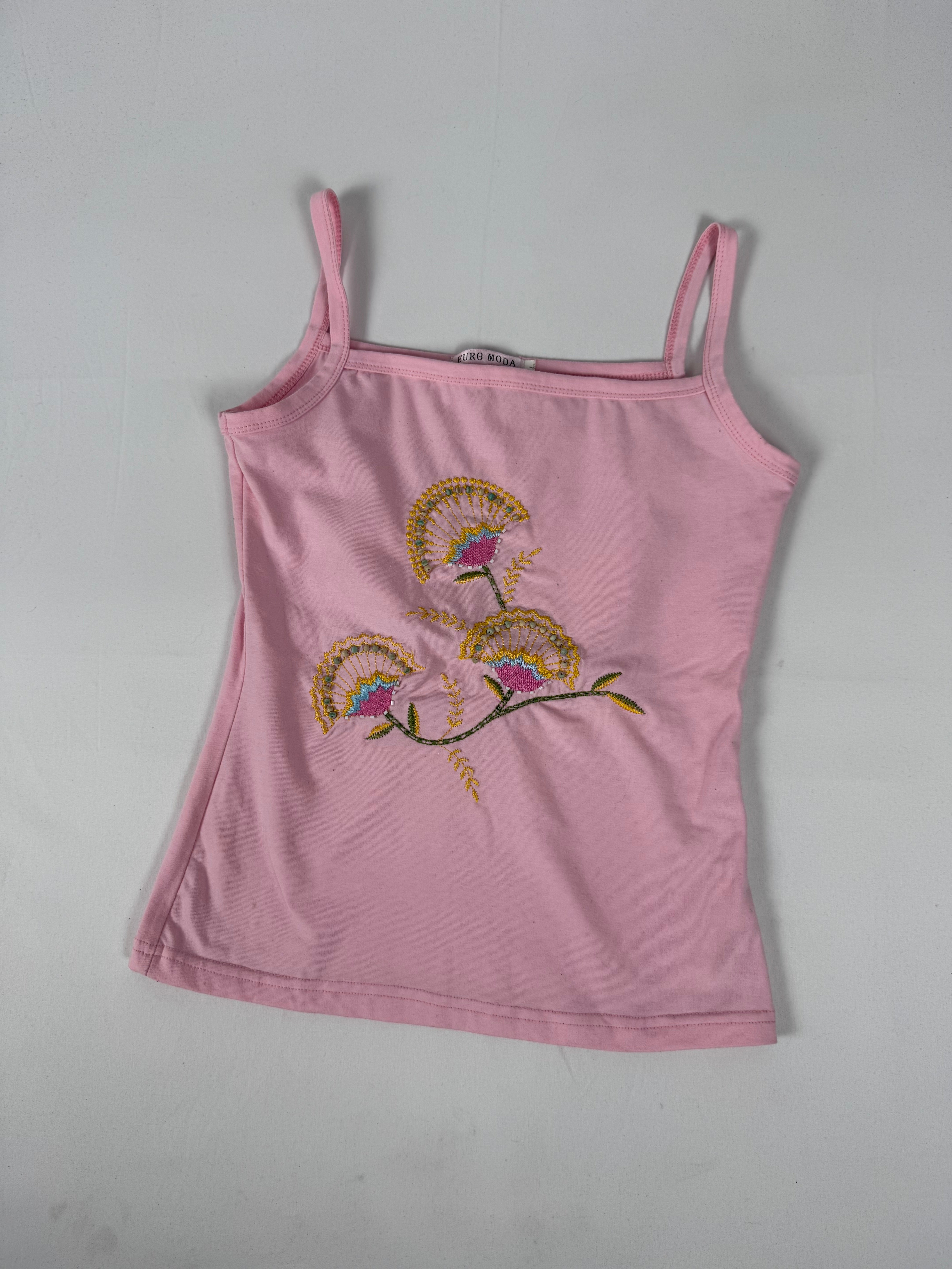 Baby pink embroiderd cami top (M)