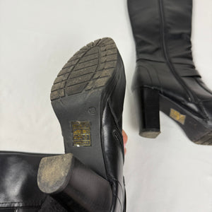 Black pvc leather heels knee high boots (38)