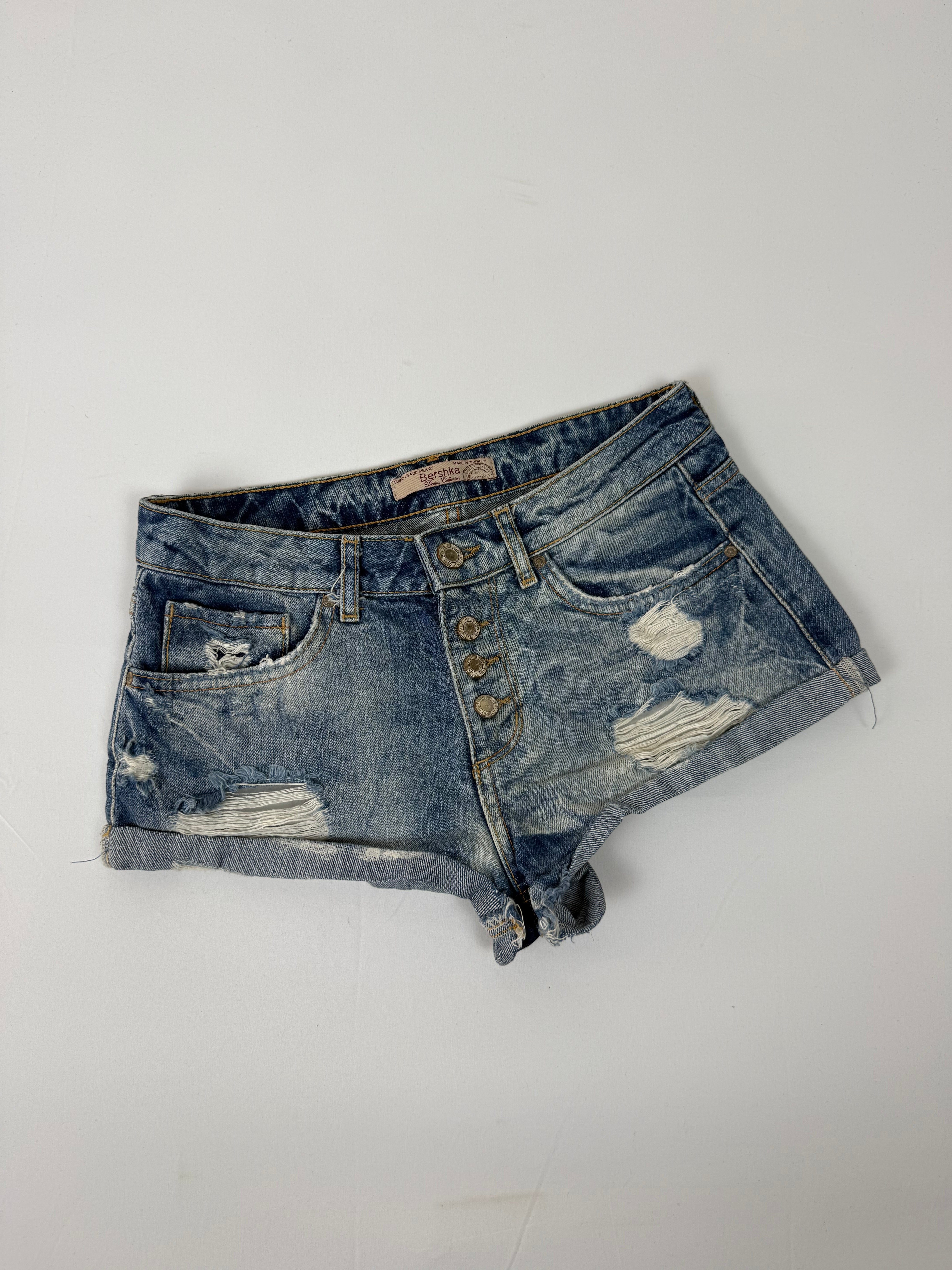 Blue denim low rise mini short (XS)