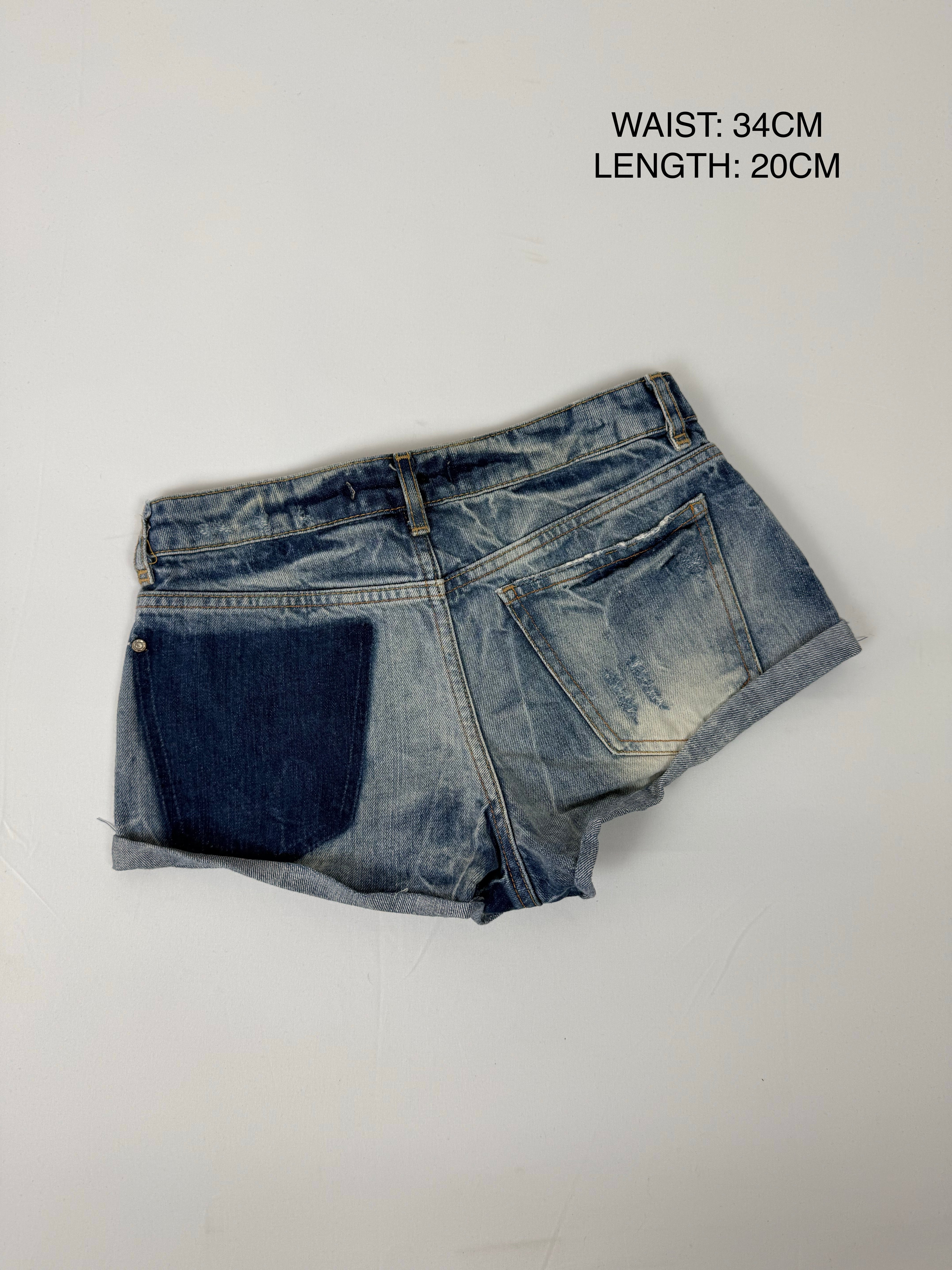 Blue denim low rise mini short (XS)